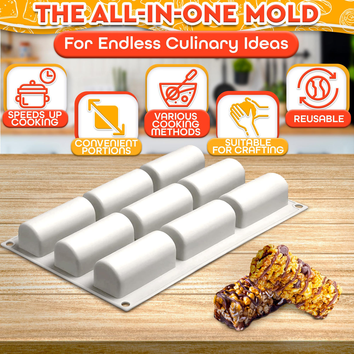 VIKROM 9-cavity silicone roll mold in action with easy-release feature