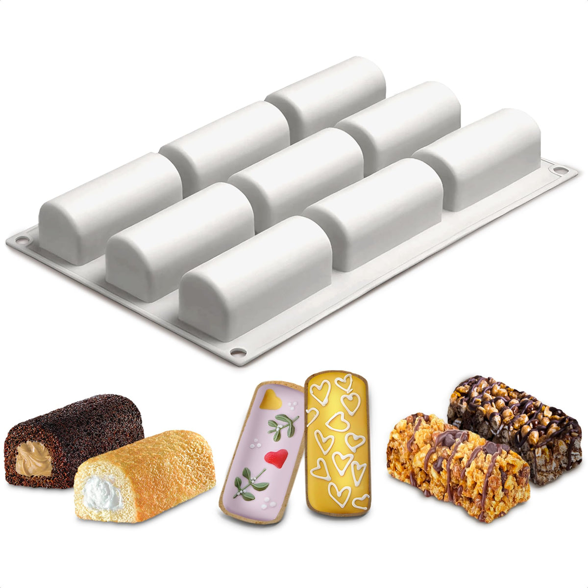 VIKROM 9-cavity silicone roll mold front view showing nonstick surface for easy release