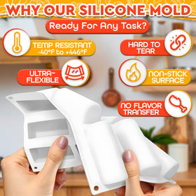 VIKROM 9-cavity silicone roll mold in oven demonstrating bake versatility