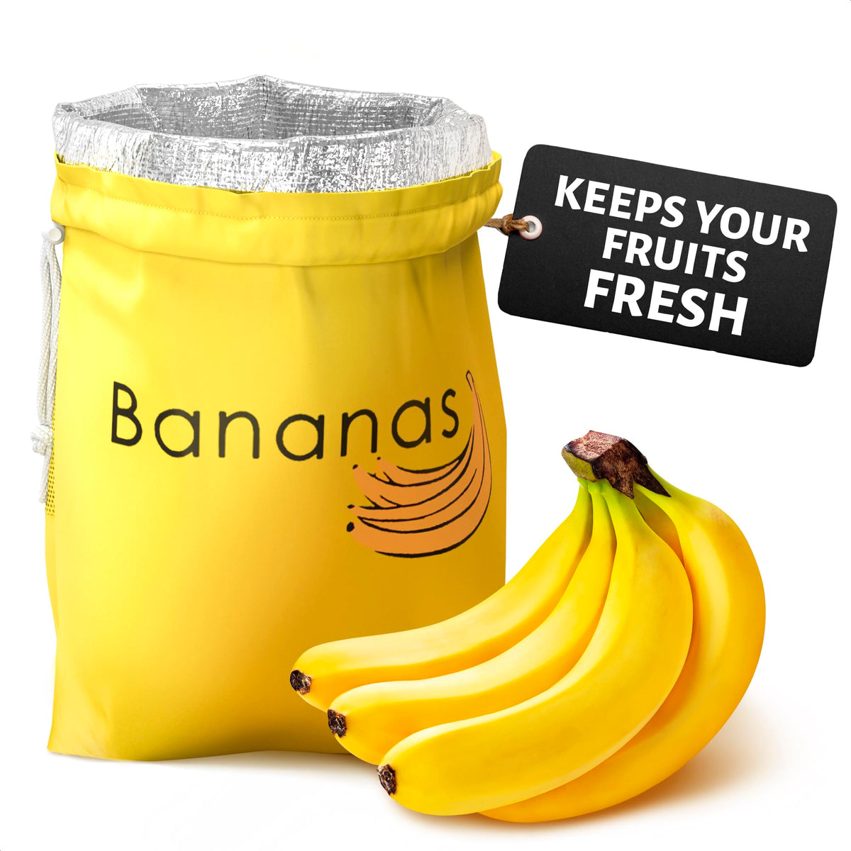 VIKROM banana bag with aluminum lining keeps fruit fresh longer when opened