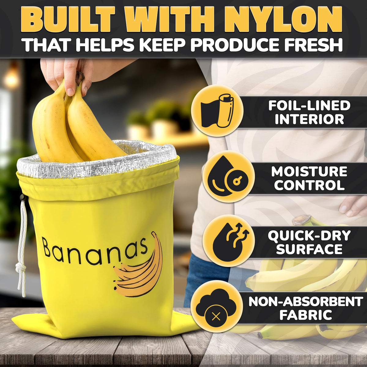 VIKROM banana bag in fridge shows organized produce storage