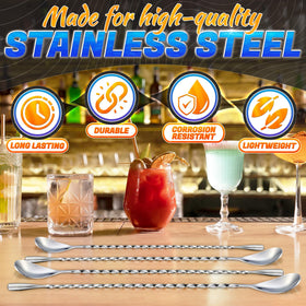 VIKROM long-handle metal stirrers ideal for tall glasses.