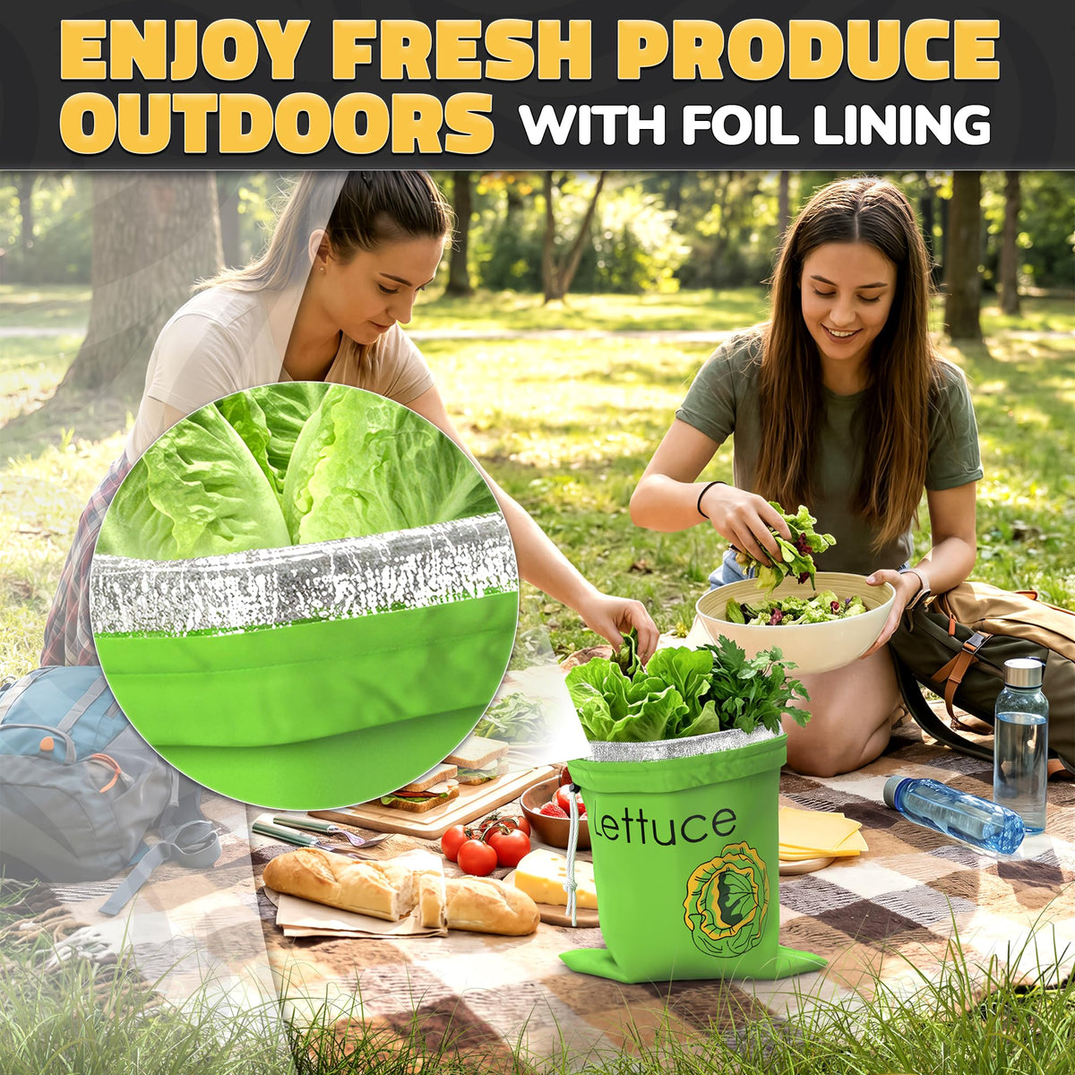 VIKROM secure drawstring opening helps maintain moisture for longer freshness.
