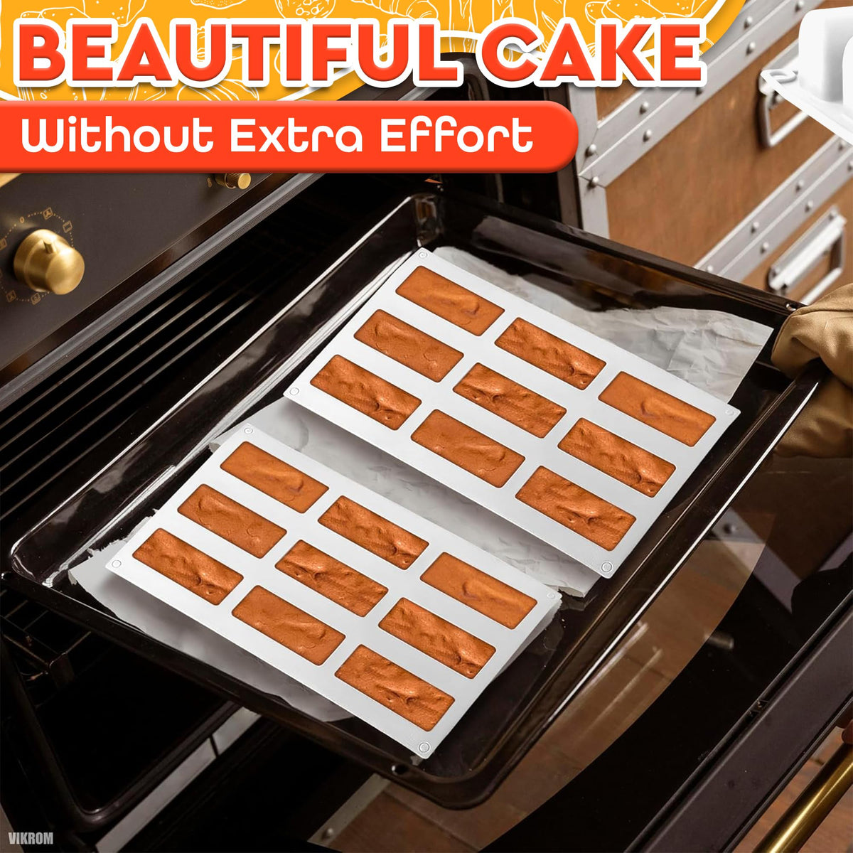 VIKROM twinkie mold cylindrical pan with baked logs on display