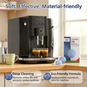 VILLAPOOL cleaning tablets remove coffee oils and residues for peak performance.