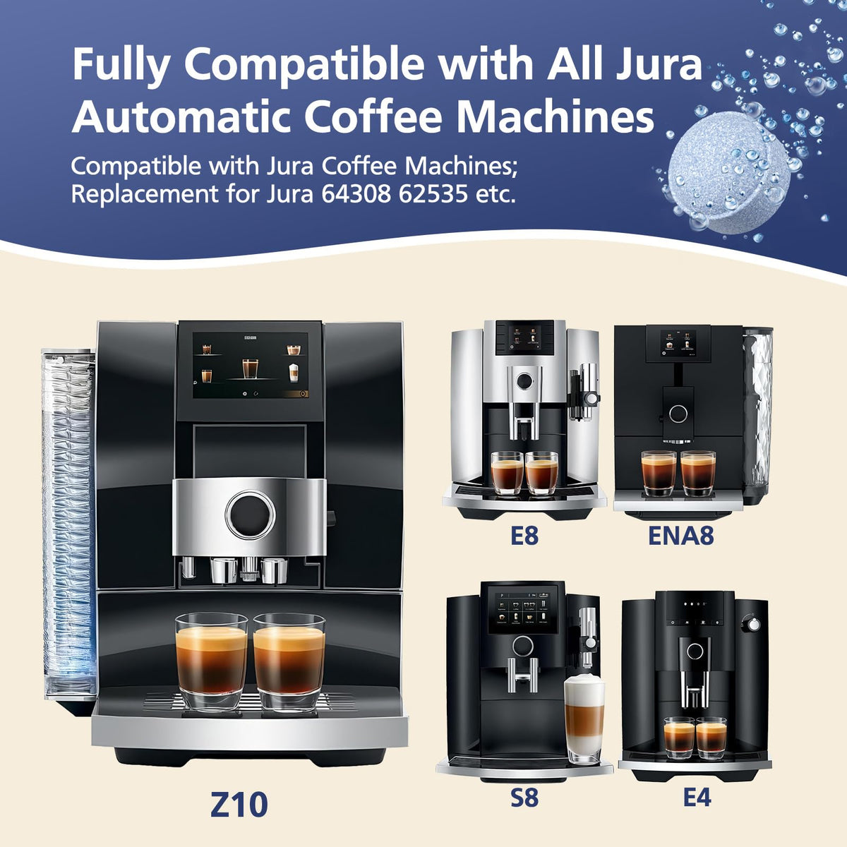 VILLAPOOL Jura brew-unit cleaning tablet dissolves oils for fresher coffee.