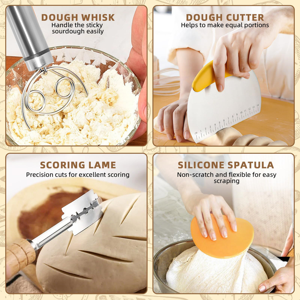 VIMERPA dough whisk and cleaning brush streamline mixing and cleanup.