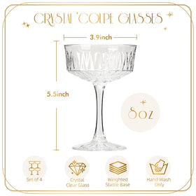 VIMERPA gift-ready satin box holds four champagne coupe glasses for celebrations