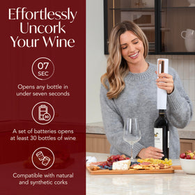 VIN FRESCO battery-powered corkscrew for quick bottle opening.