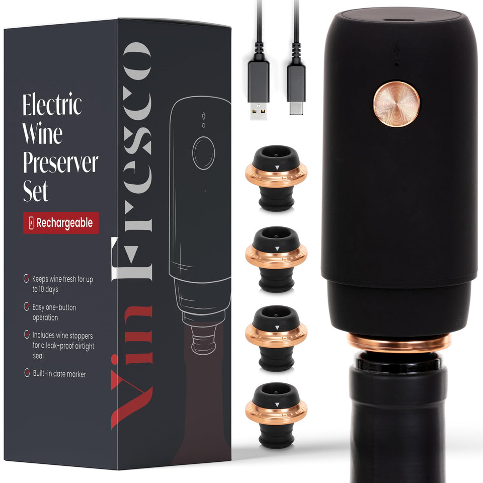 VIN FRESCO electric wine preserver in black and rose gold keeps wine fresh longer