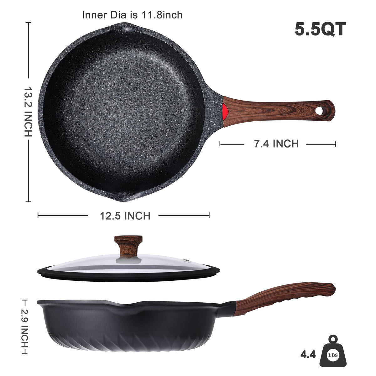 Vinchef bakelite handle with thermal sensor provides a safer, comfortable grip.