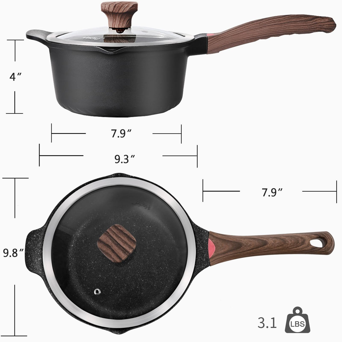 Vinchef black nonstick stockpot 4qt versatile for oatmeal and sauces