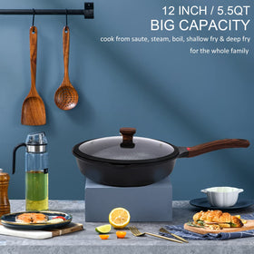 Vinchef 12-inch pan with ceramic coating for durable, low-fat cooking and quick heat distribution.