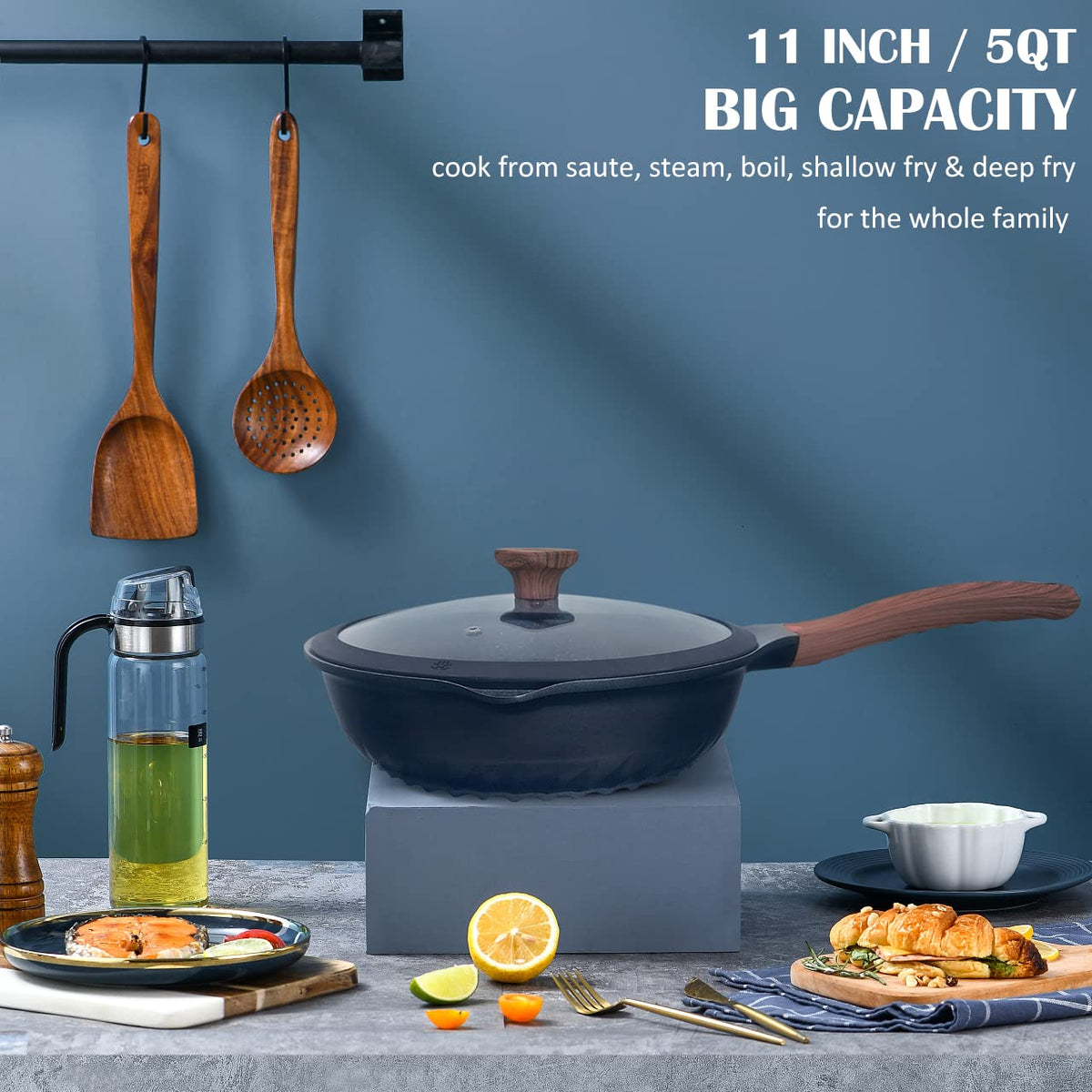 Vinchef ergonomic bakelite handle stays cool for comfortable handling.