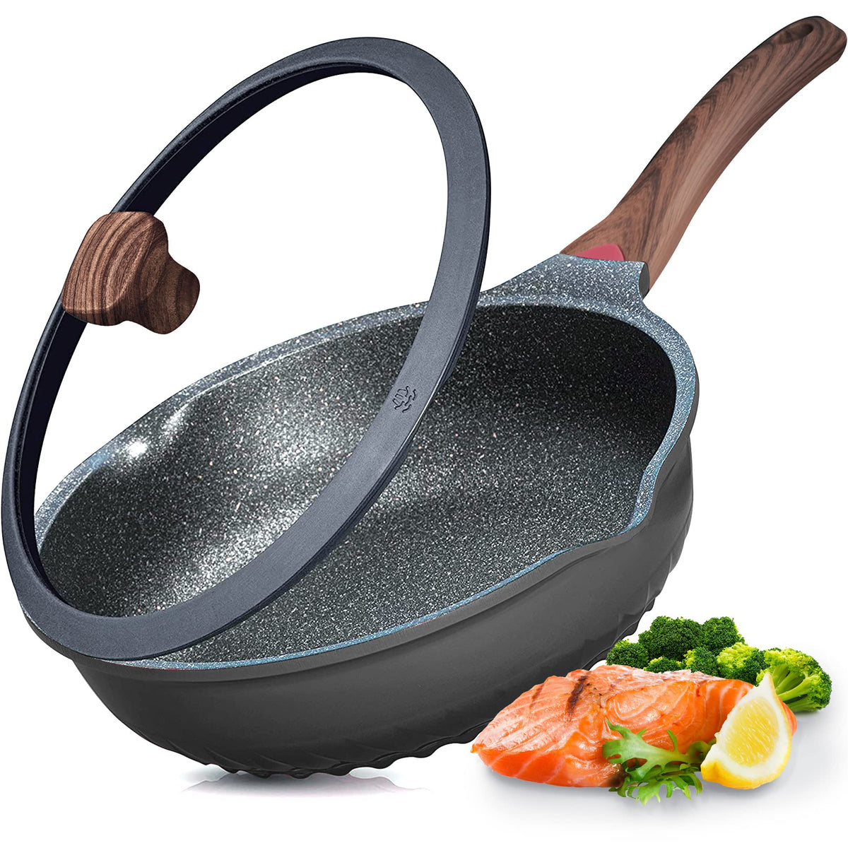 Vinchef nonstick deep frying pan 11in, easy release for sautéing and browning.