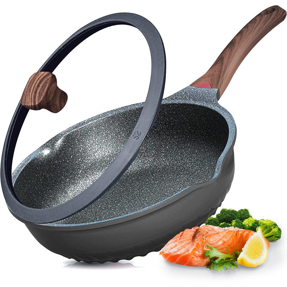 Vinchef nonstick deep frying pan 11in, easy release for sautéing and browning.