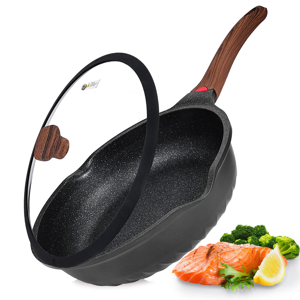Vinchef nonstick deep frying pan, smooth surface for effortless food release and easy cleanup.