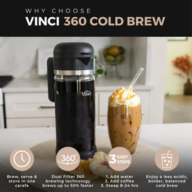 VINCI Cold Brew 360 crossflow brewing delivers smoother, richer coffee.