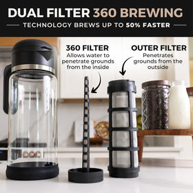 VINCI Cold Brew 360 dual-filter system for faster, fuller flavor extraction.