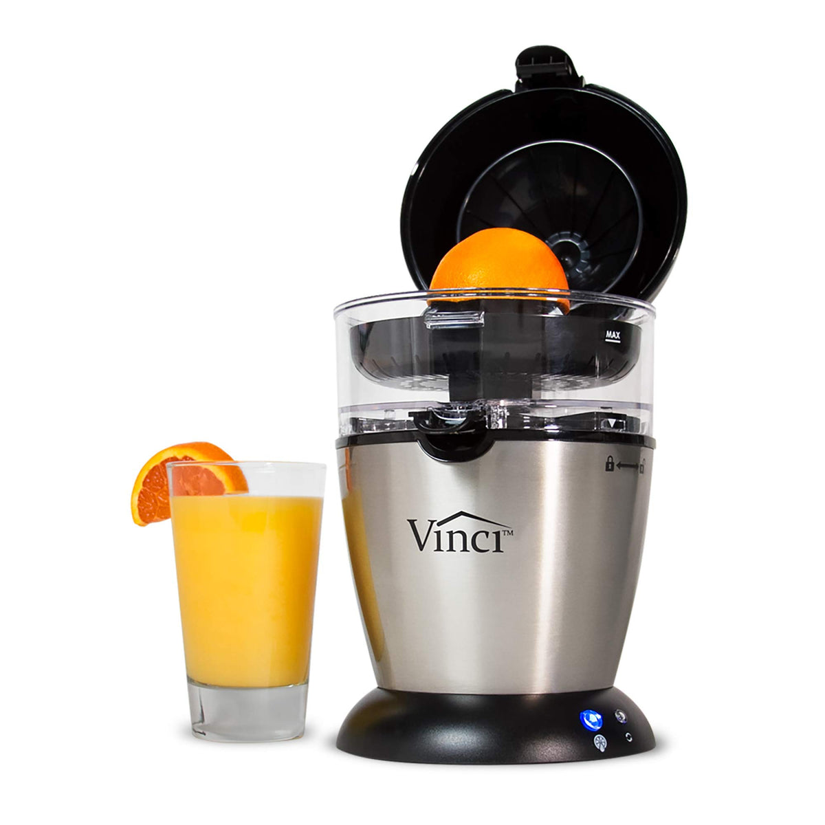 VINCI hands-free juicer top view shows compact modern design for easy countertop use