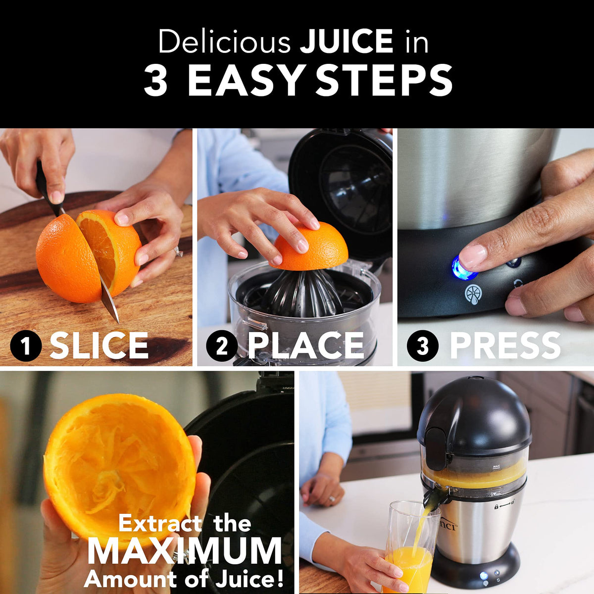 VINCI orange juice collection reservoir ready for fresh, bright drinks