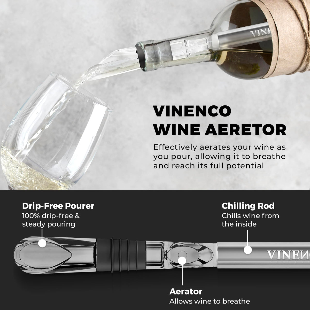 Vinenco chill rods 7-5in fit various bottle shapes for precise cooling.