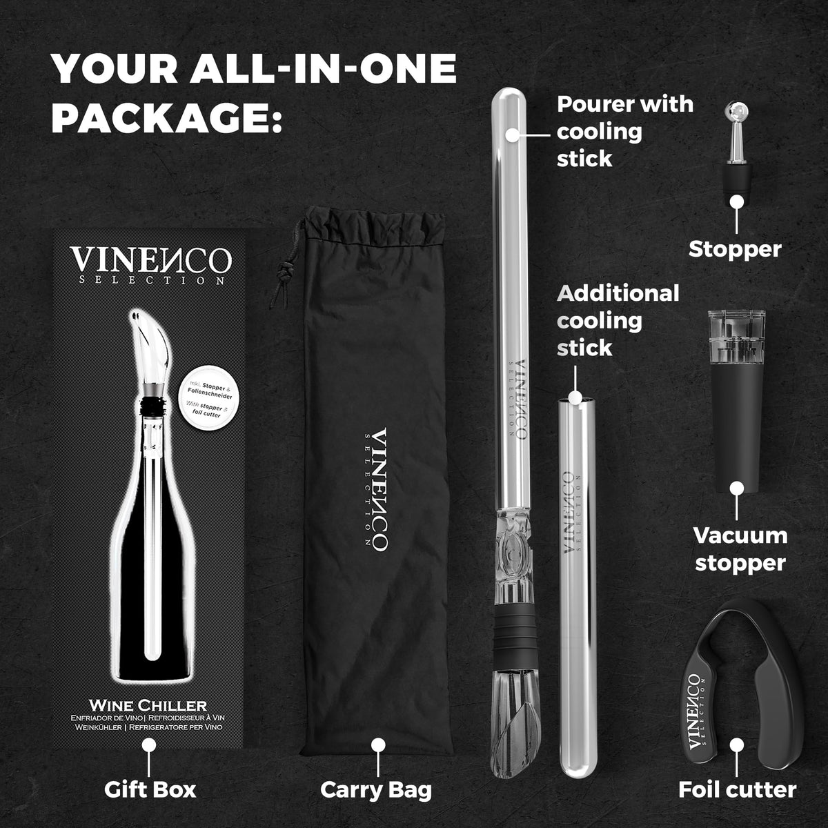 Vinenco vacuum pump preserves opened wine flavor and aroma.