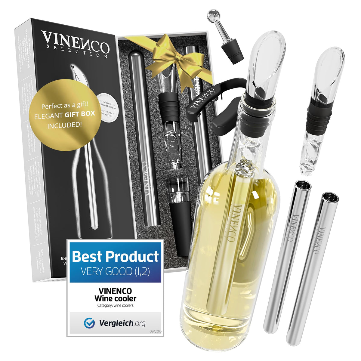 Vinenco 7-in-1 wine chiller keeps wine at the perfect temperature.
