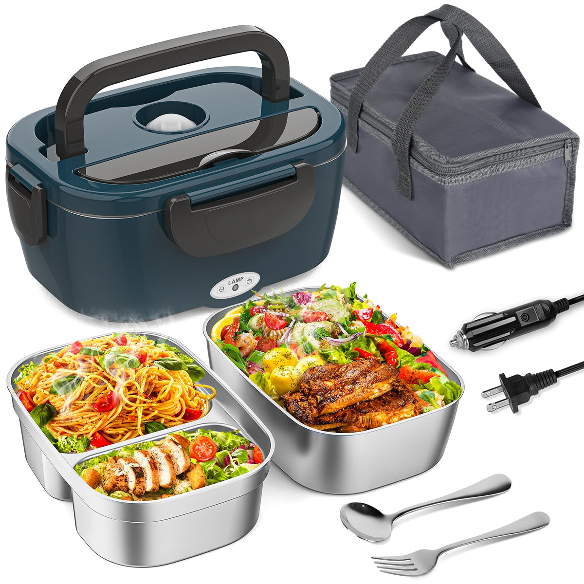 Vingud electric lunch box with dual containers for separate meals at work.