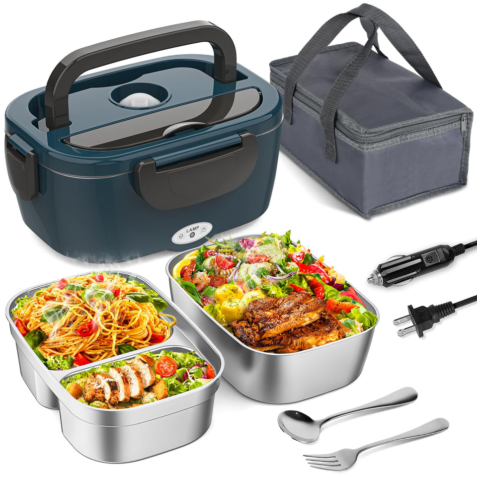 Vingud electric lunch box with dual containers for separate meals at work.