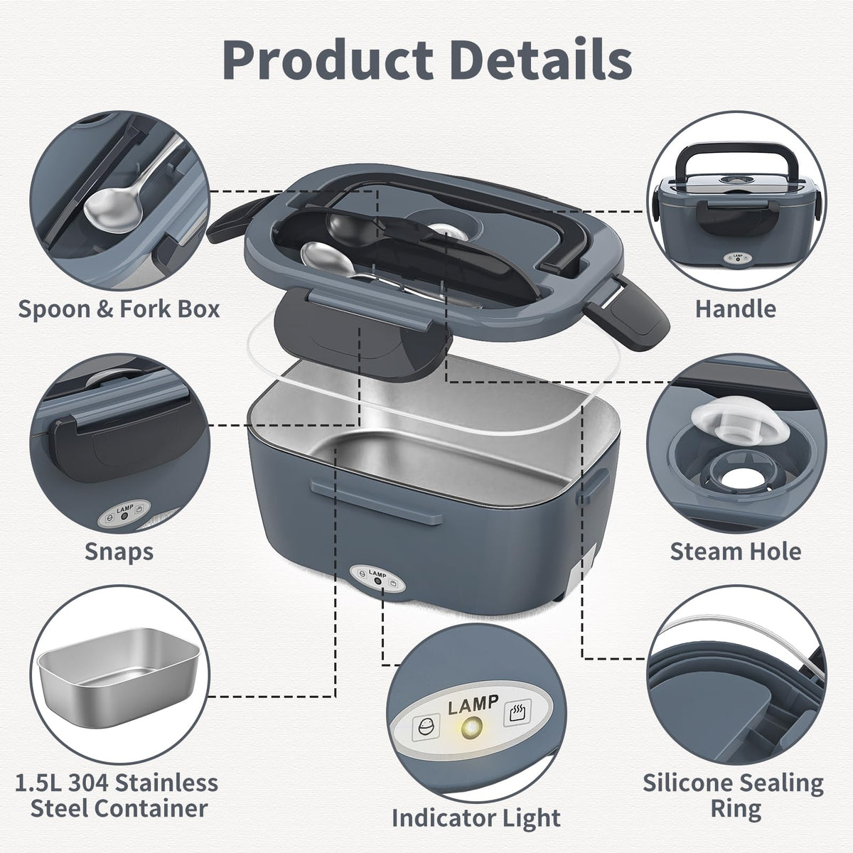 Vingud electric lunch box portable design suitable for cars and trucks.