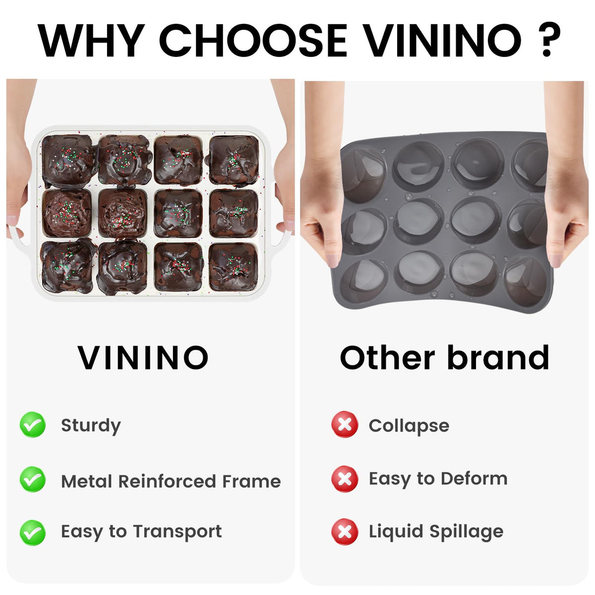 Vinino 12-cup square muffin pan great for small desserts and batch cooking.