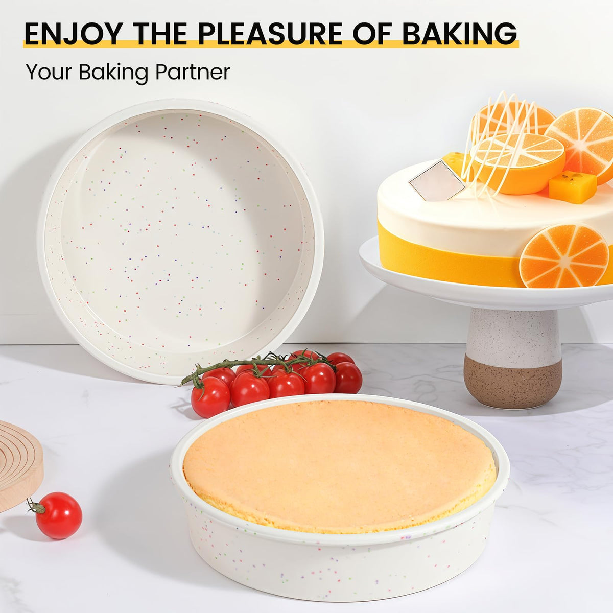 Vinino cake pan releases baked goods with a simple press.