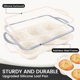 Vinino silicone cupcake tray showing flexible non-stick surface for release