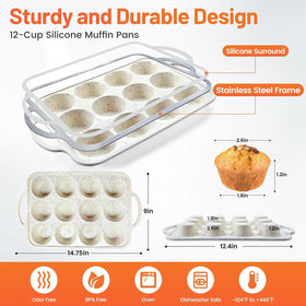 Vinino 12-cup muffin pan framed for sturdy baking stability.