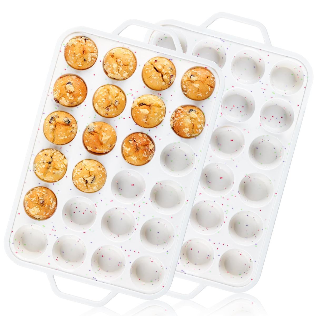 Vinino mini muffin pan with metal reinforced frame, easy oven handling.