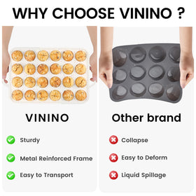 Vinino non-stick muffin pan enables easy release of muffins.