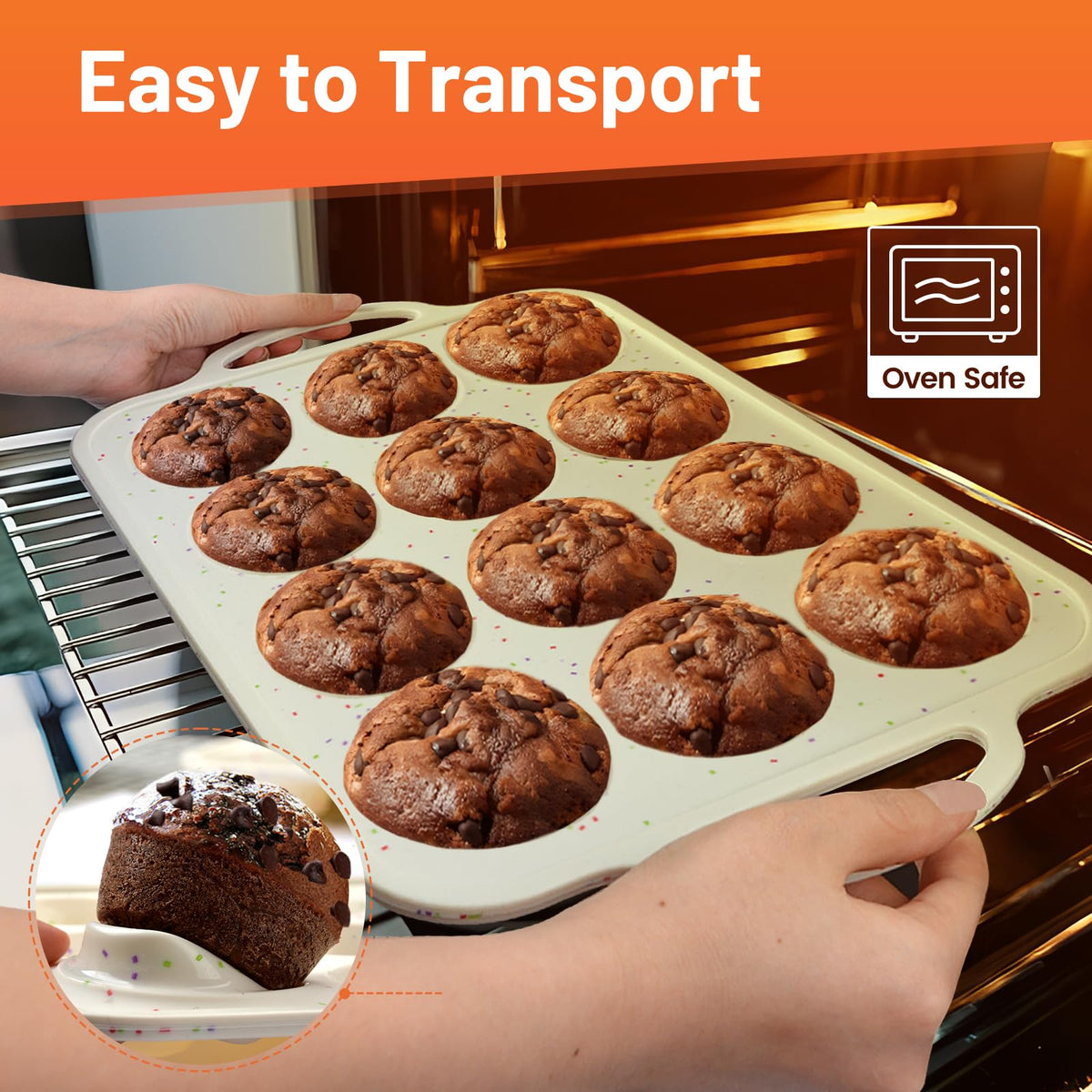 Vinino non-stick muffin pan releases muffins with gentle pressure.