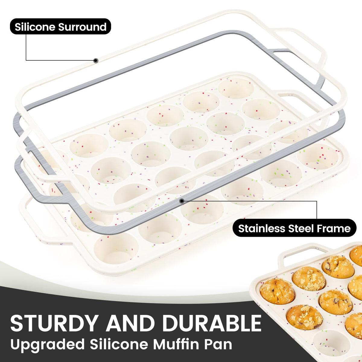 Vinino silicone cupcake tin, BPA-free for safe baking and easy release.