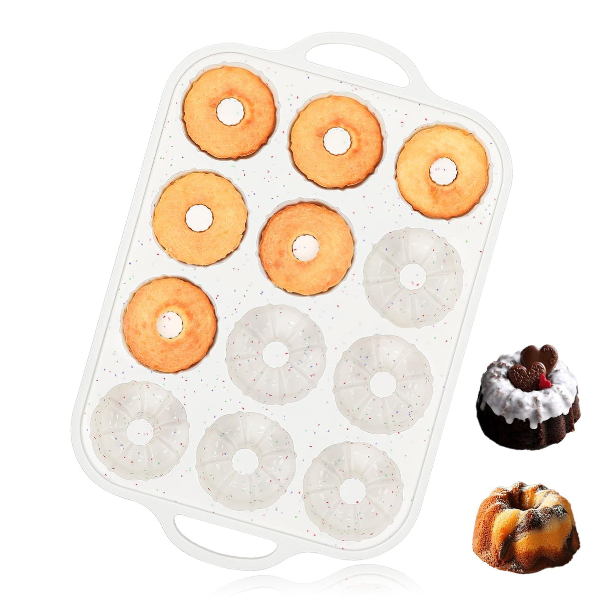 Vinino silicone mini fluted tube pans with a metal reinforced frame for stable baking.