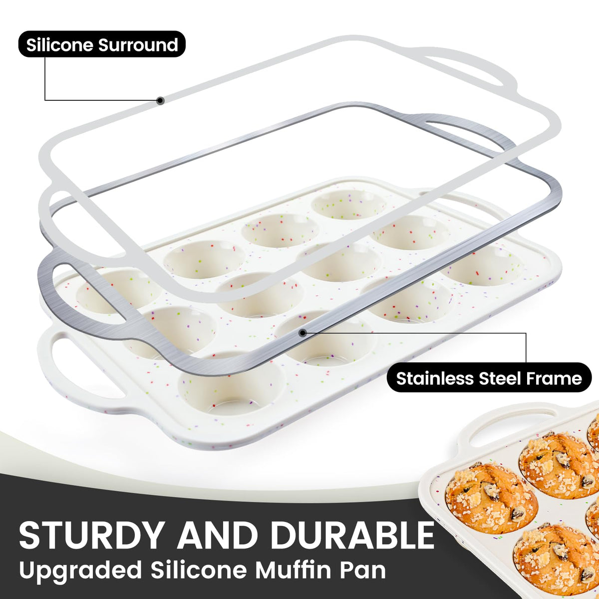 Vinino jumbo 6-cup silicone muffin pan with frame for larger treats.