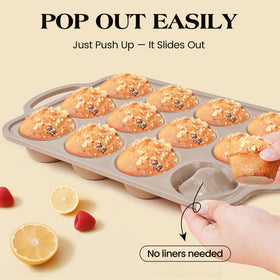 Vinino silicone muffin pan metal reinforced frame supports sturdy handling.