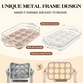 Vinino muffin pan nonstick release for quick, clean muffin pop-outs after baking.