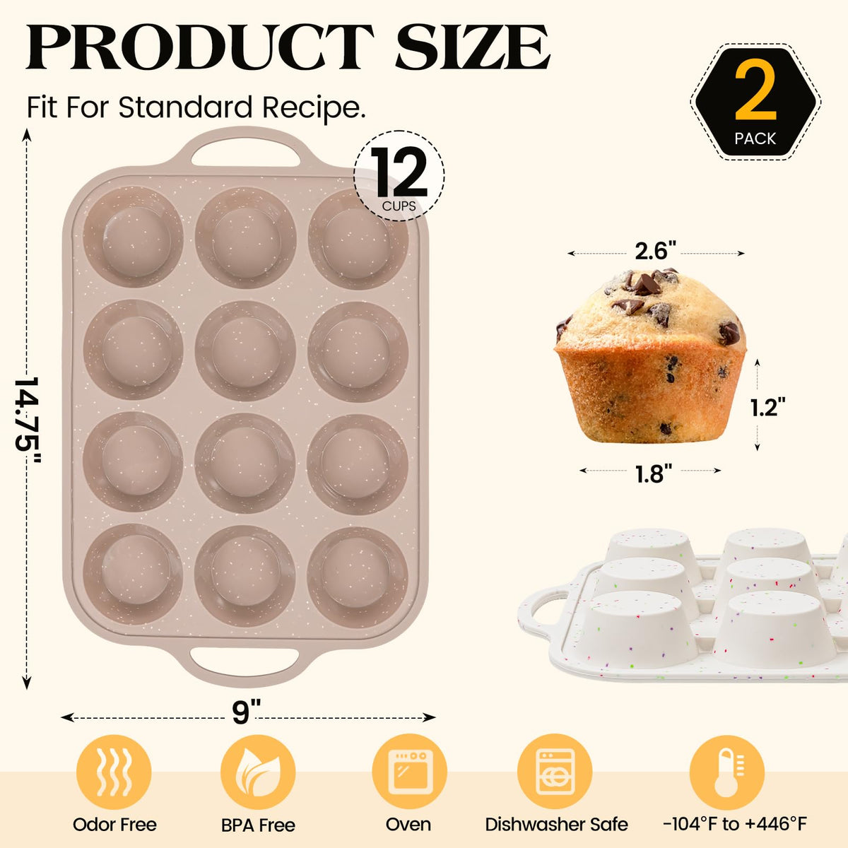 Vinino muffin pan oven and microwave safe for versatile kitchen use.
