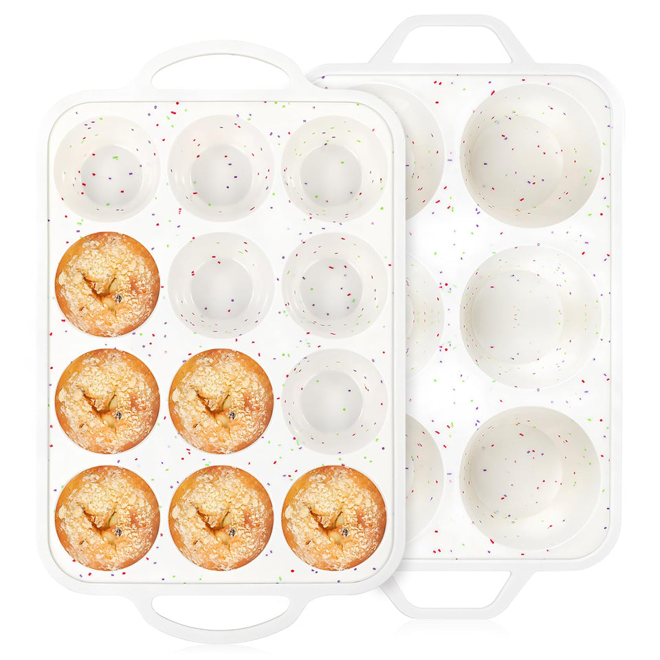Vinino regular 12-cup silicone muffin pan with a sturdy frame for easy handling.