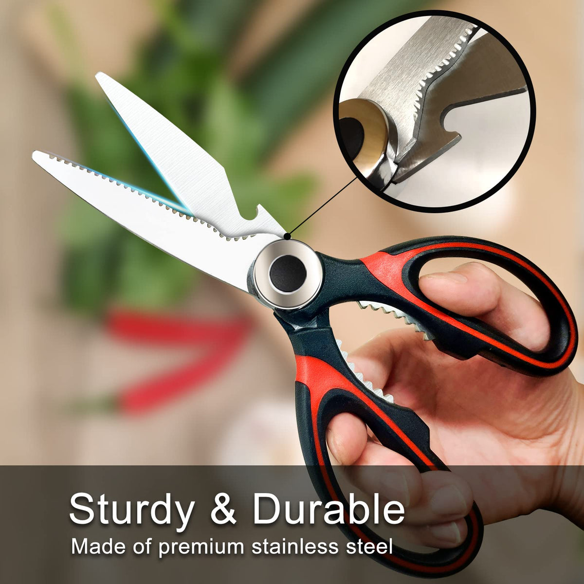 VINKELON kitchen scissors poultry cutting closeup emphasizes versatile prep for protein