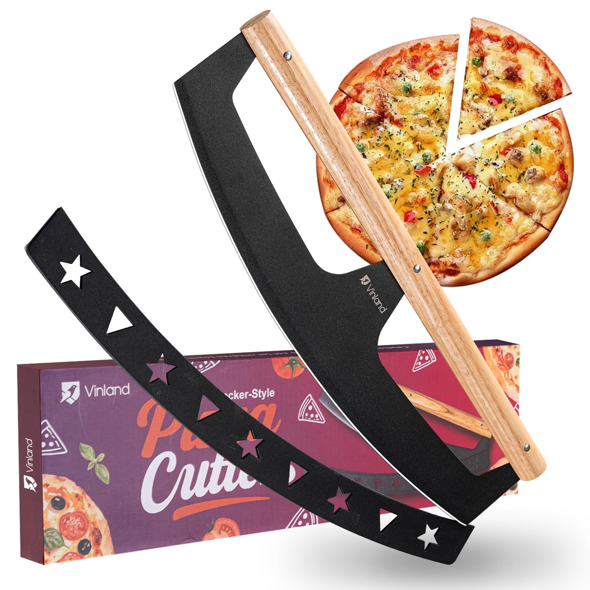 Vinland 16-Inch Pizza Cutter rocker blade delivering clean slices.