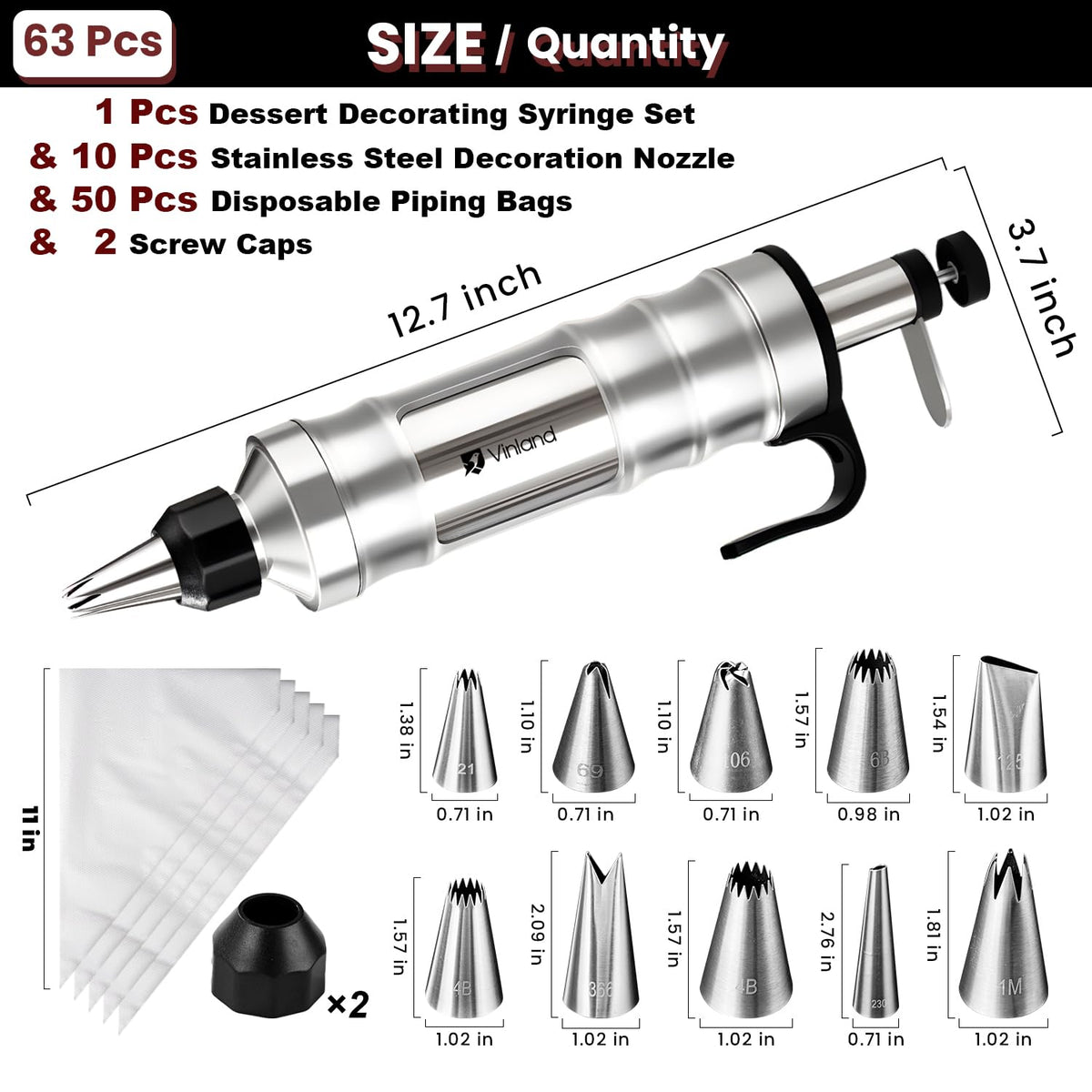 Vinland icing gun with 10 nozzles enables flowers and lines for cookies and cakes