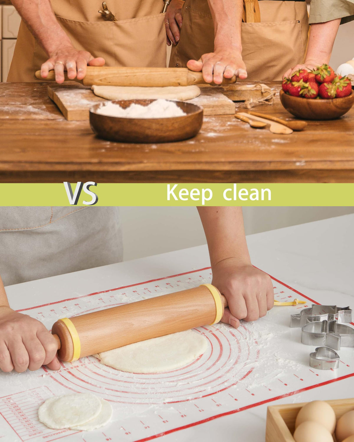Vinoil rolling pin cleanup is easy with a damp cloth.