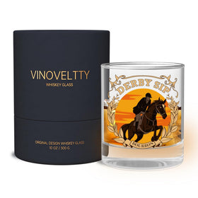 Vinoveltty horse whiskey glass featuring a racing jockey design, perfect for celebrating victories and toasts.